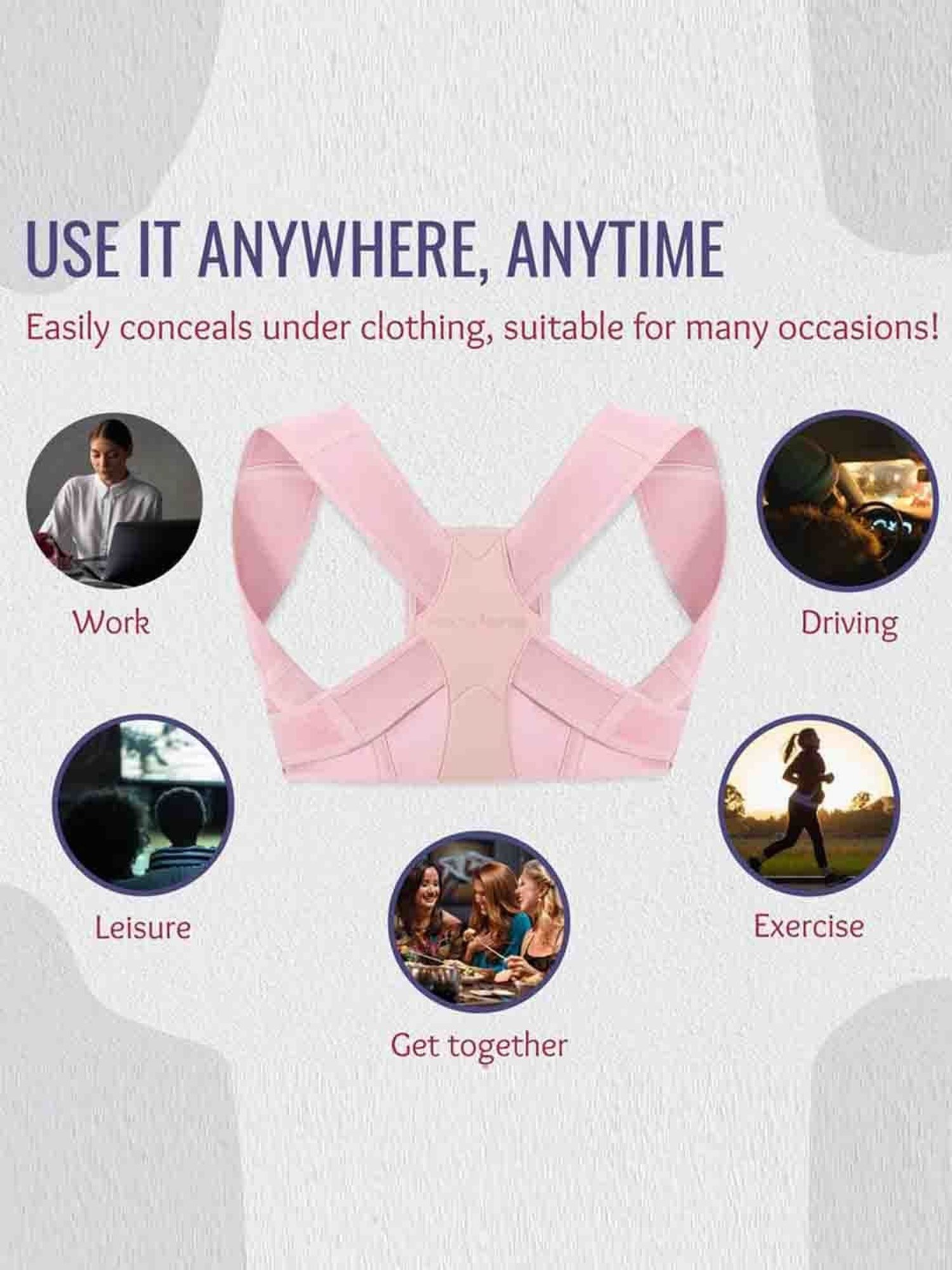 HealthSense Posture Corrector for Women, Back Pain Relief with Back Support Belt (L/XL) - Pink