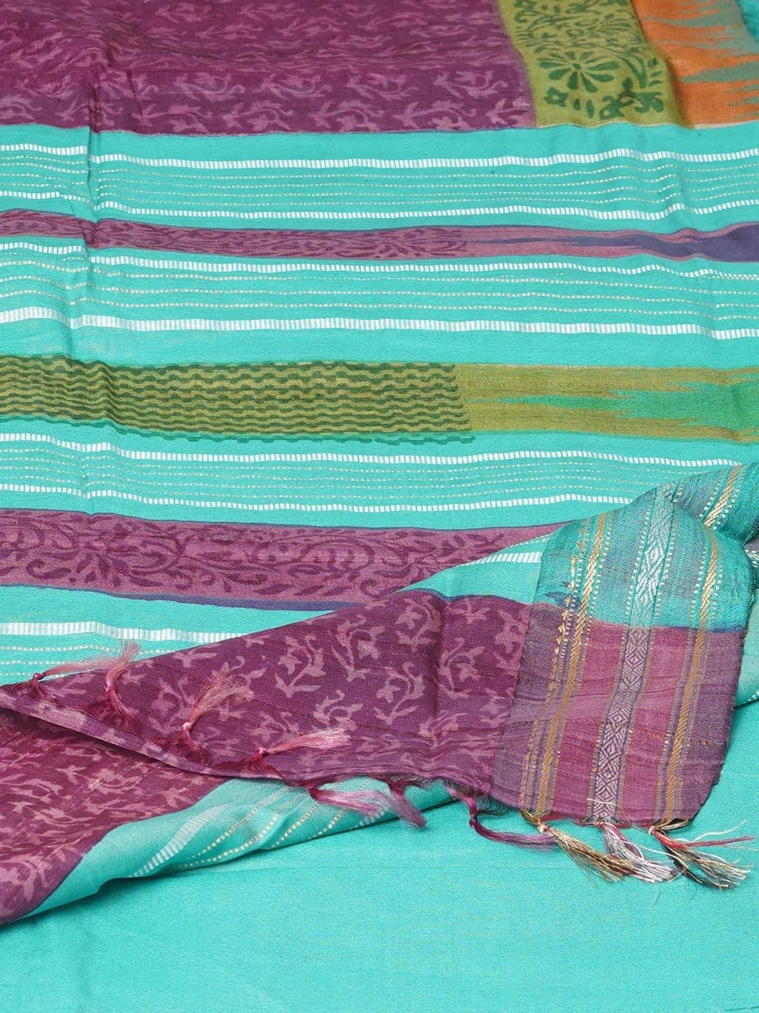 Unnati Silks Purple Silk Printed Saree With Unstitched Blouse