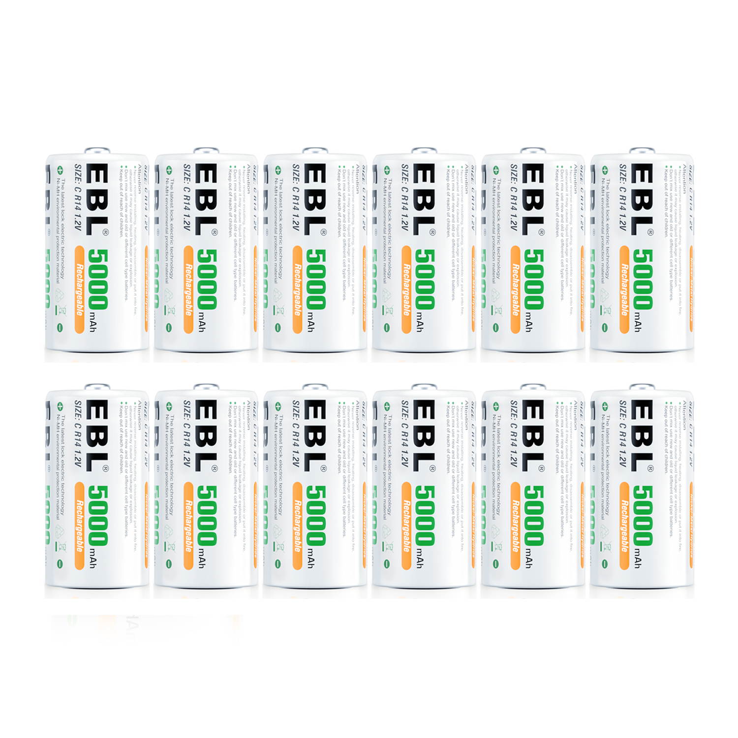 EBL 16 Pack C Size 1.2V 5000mAh Ni-MH Rechargeable Batteries C  Battery