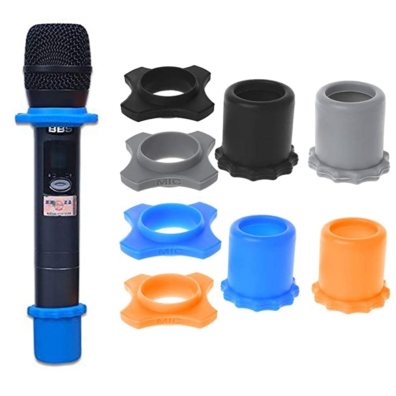 4 Sets Wireless Handheld Microphone Shakeproof Antirolling Mic Protection Silicone Ring amp Bottom Rod Sleeve Holder Stand for KTV Device 4 colors