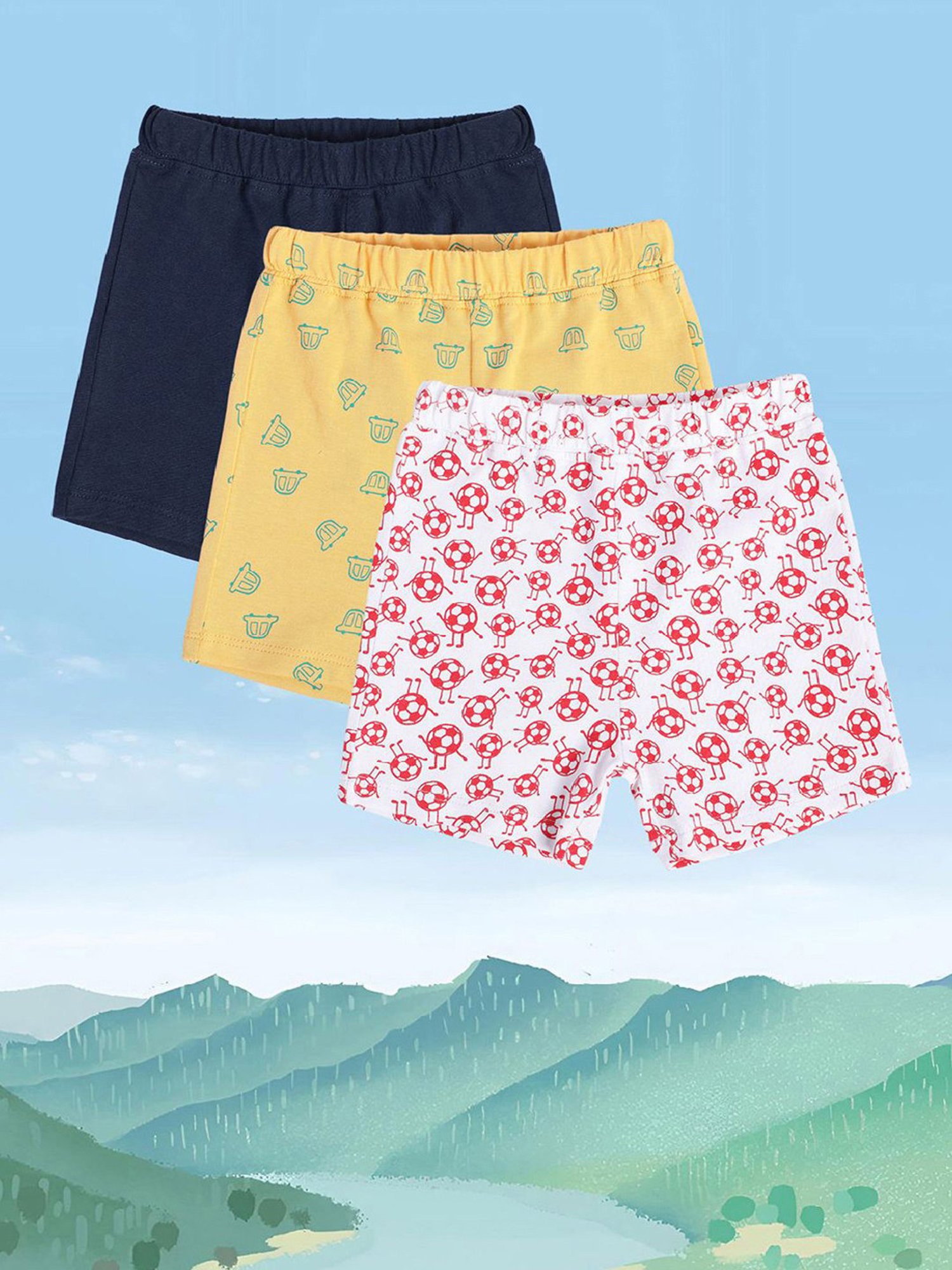 MINIKLUB Kids Multicolor Printed Shorts (Pack Of 3)