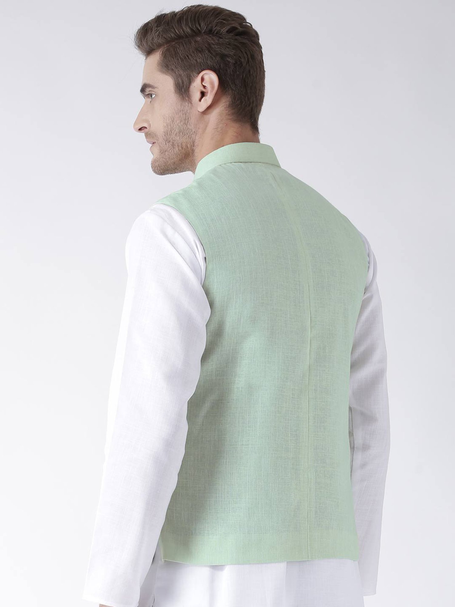 Hangup Plus Mint Green Regular Fit Linen Nehru Jacket