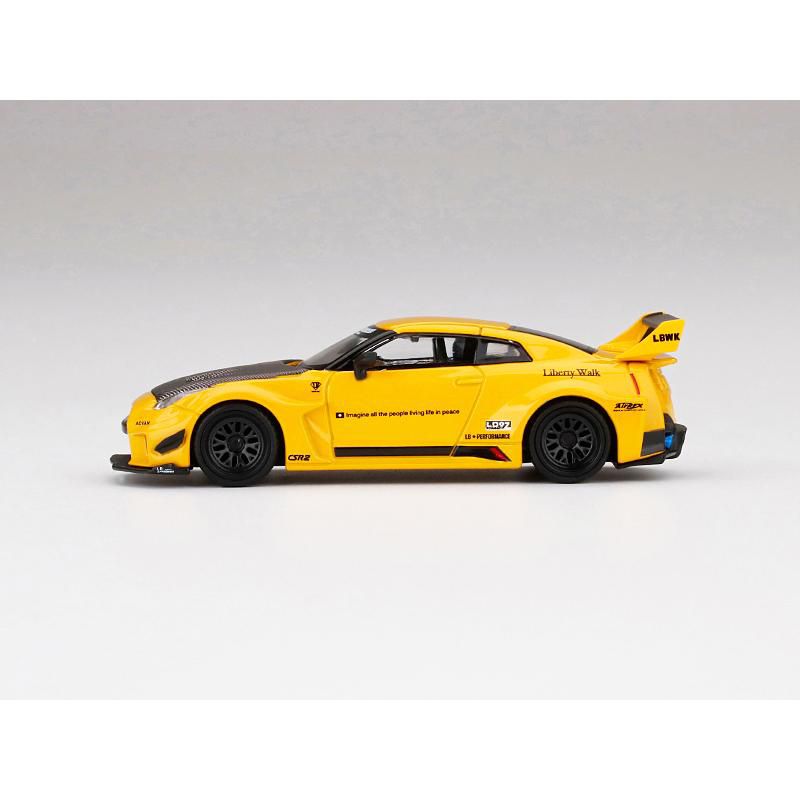 Nissan 35GT-RR Ver.1 LB-Silhouette WORKS GT RHD Yellow w/Carbon Hood Ltd Ed 1/64 Diecast Model Car by True Scale Miniatures