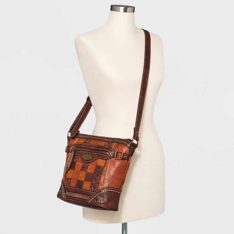 Bolo Zip Closure Patchwork Crossbody Bag - Brown