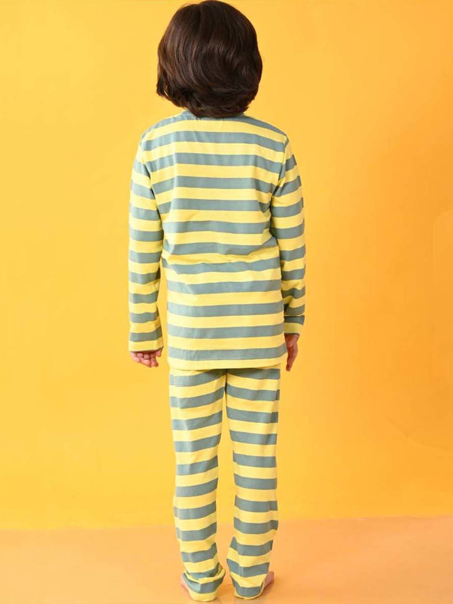 Anthrilo Kids Green Cotton Striped Full Sleeves T-Shirt & Trouser