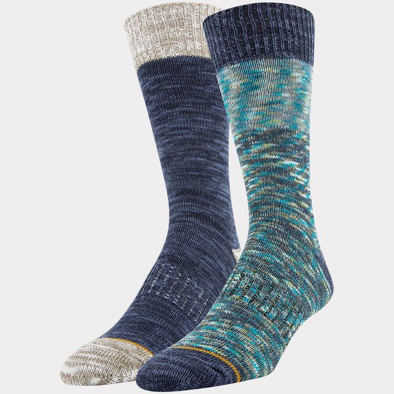 Signature Gold by GOLDTOE Men's Native Nomad Crew Mosaic Colorblock Socks 2pk - Marbled Navy 6-12.5