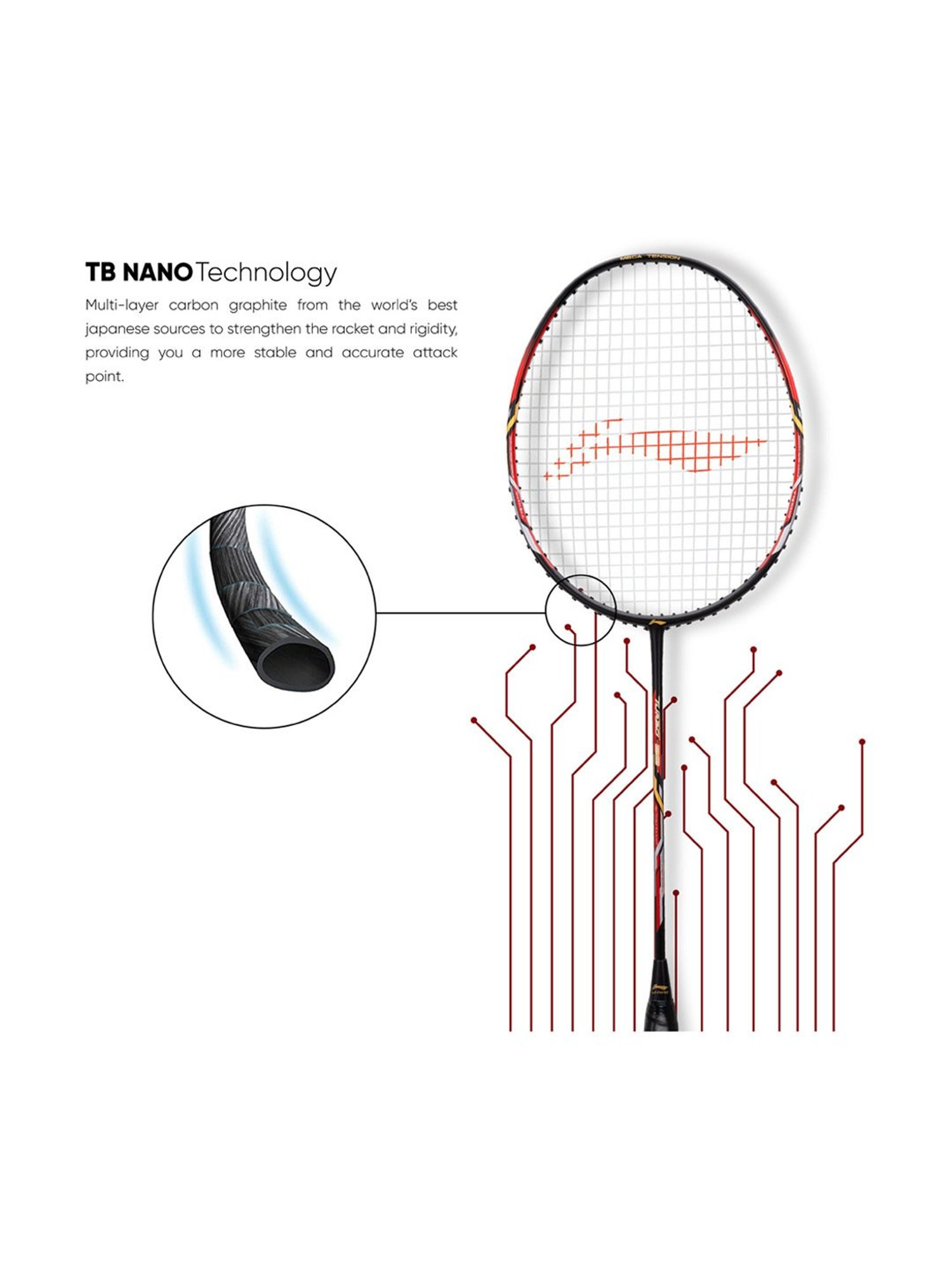 Li-Ning Turbo 99 Strung Badminton Racket (Red) Size - Medium