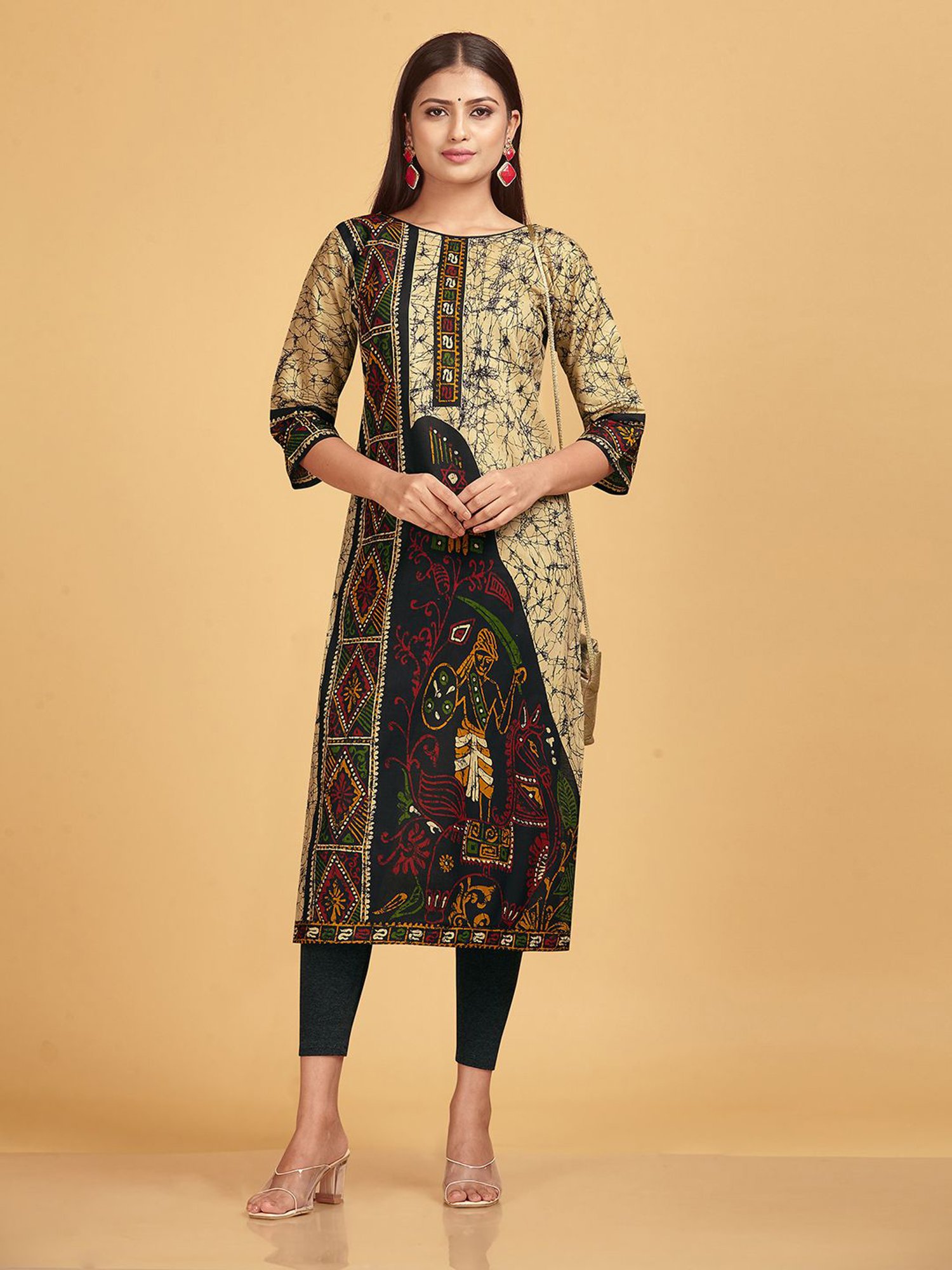 SHANVIKA Beige Printed Pure Cotton Dress Material
