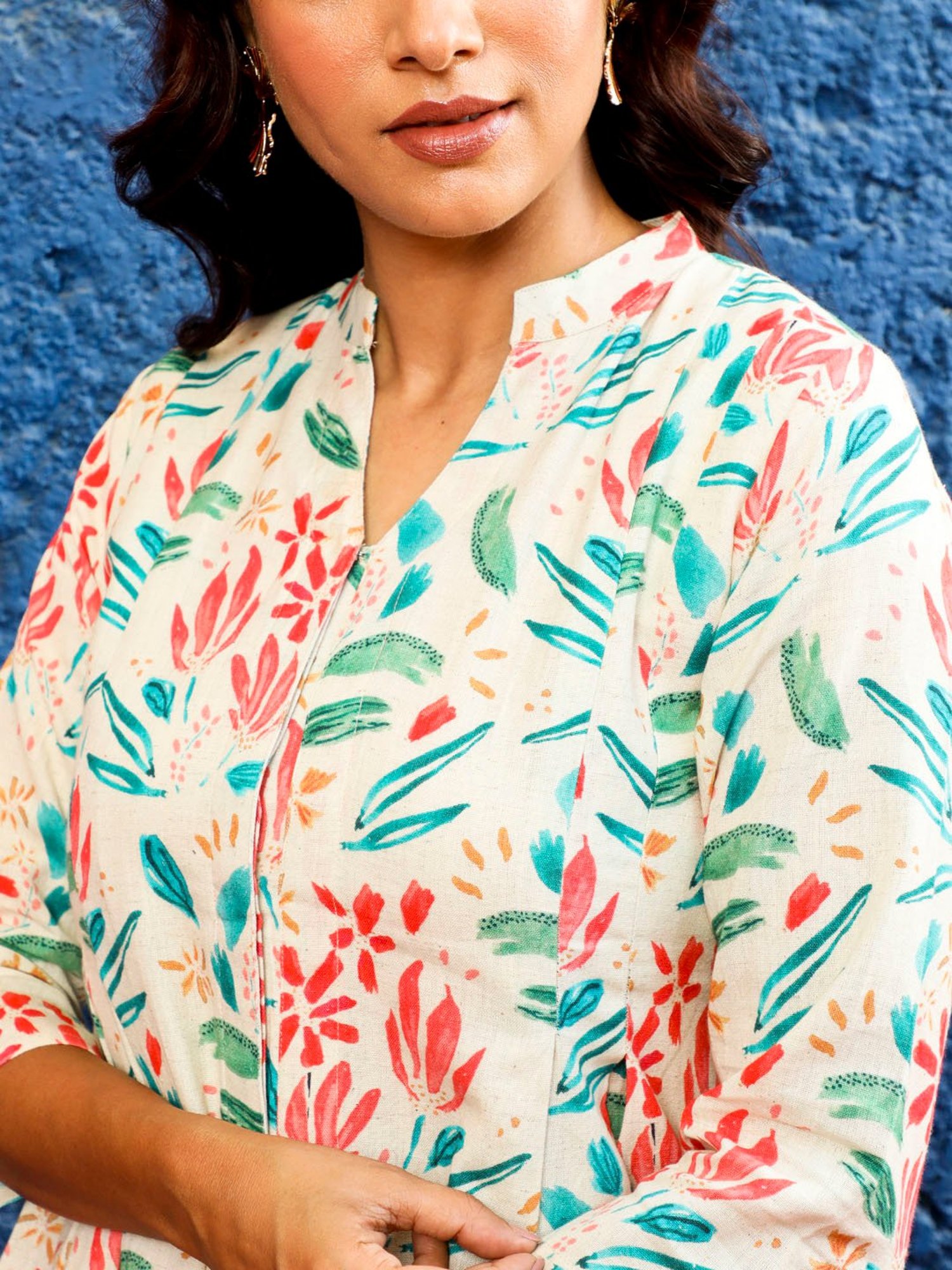 Jaipur Kurti Beige Cotton Printed Top