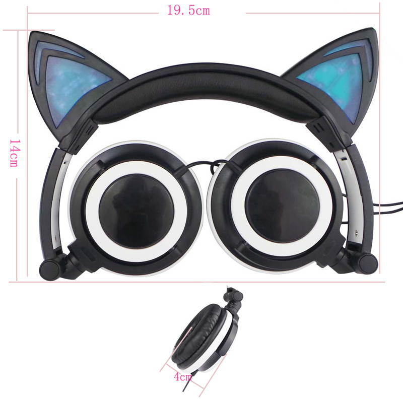 LED Light Gaming Headphones with Cat Ears Shape for PC Computer and Mobile Phone