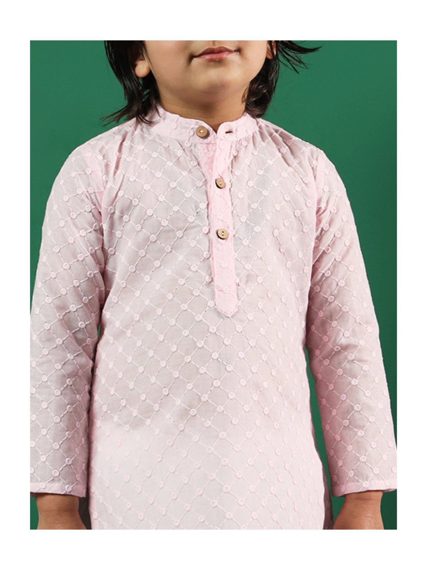 READIPRINT FASHIONS Kids Pink & White Embroidered Full Sleeves Kurta with Pyjamas