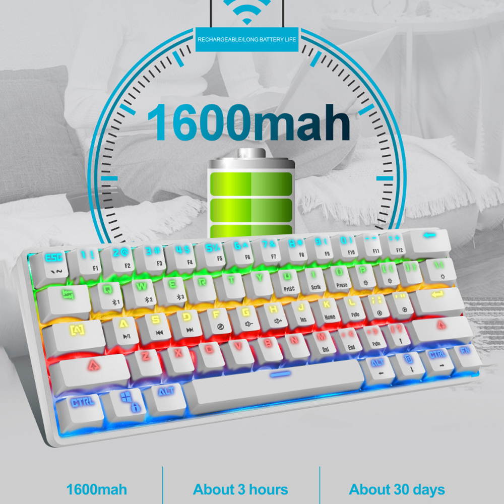 CUUWE K28 Wireless Bluetooth 61-Key Dual-Mode RGB Backlit Waterproof Mechanical Gaming Keyboard - Office Keyboard -Gaming Keyboard