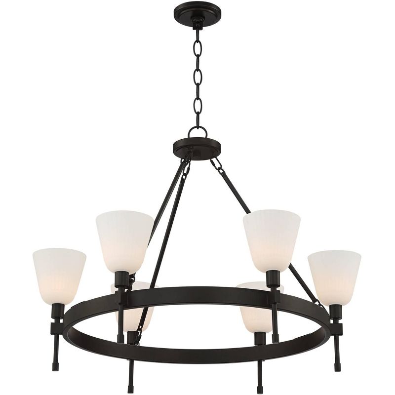 Franklin Iron Works Cheryl 33 1/2" Wide Bronze 6-Light Wagon Wheel Chandelier