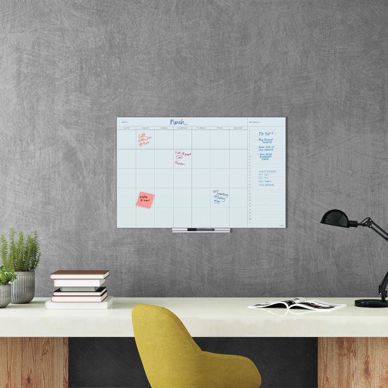 U Brands Floating Glass Dry Erase Undated One Month Calendar, 36 x 24, White 3967U0001