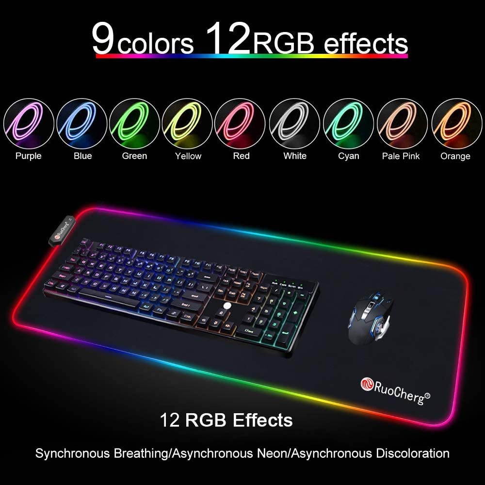 RGB Gaming Mouse Pad LED Large Extended Mouse Mat with 12 Lighting Modes Anti-Slip Rubber Base Water-Resistant Computer Keyboard Mousepads for Laptop Computer PC Games Work