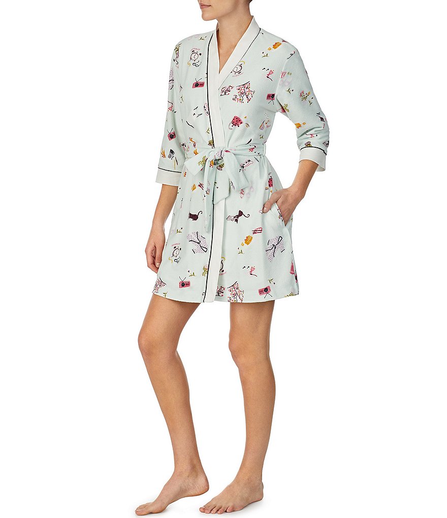 PJ Salvage Solid Ribbed Knit Long Wrap Robe