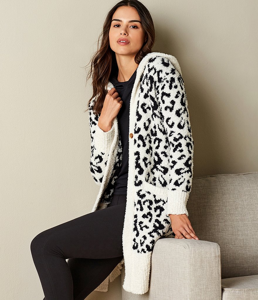 UGG Judith Sweater-Knit Leopard Print Hooded Lounge Cardigan