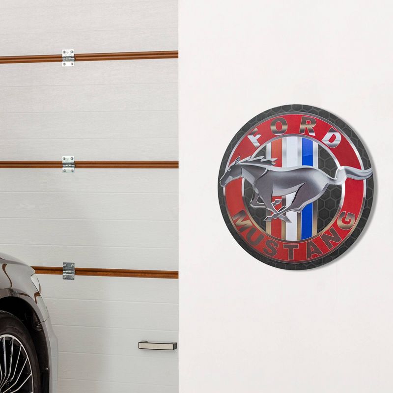 Ford Mustang Dome Metal Sign Black/Red - Crystal Art Gallery