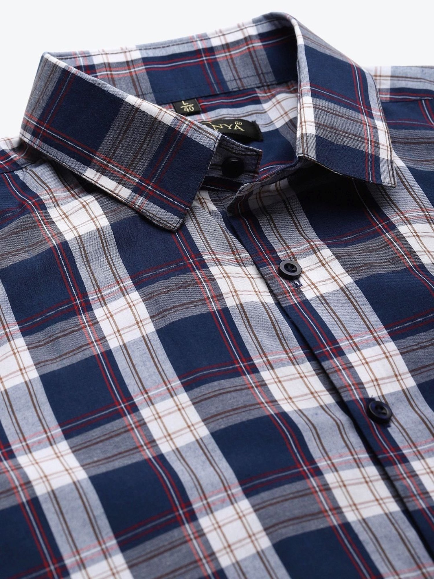 Sojanya Navy Cotton Regular Fit Checks Shirt