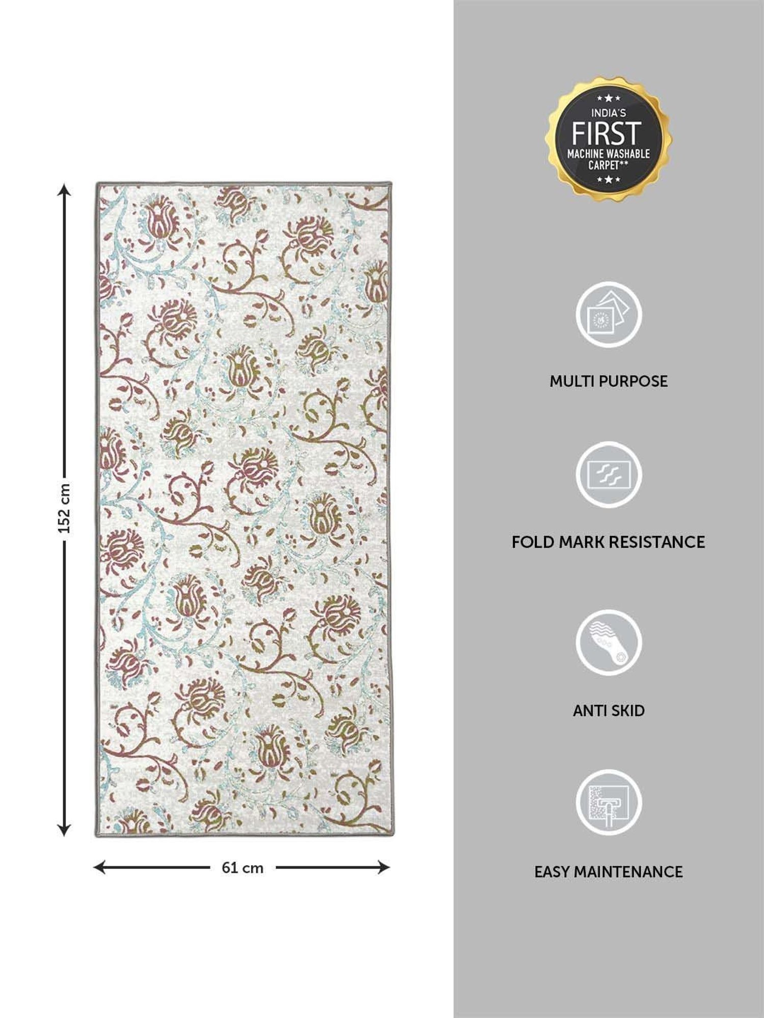 Welspun Blissful Beige Polyester 400 GSM Anti Skid Runner