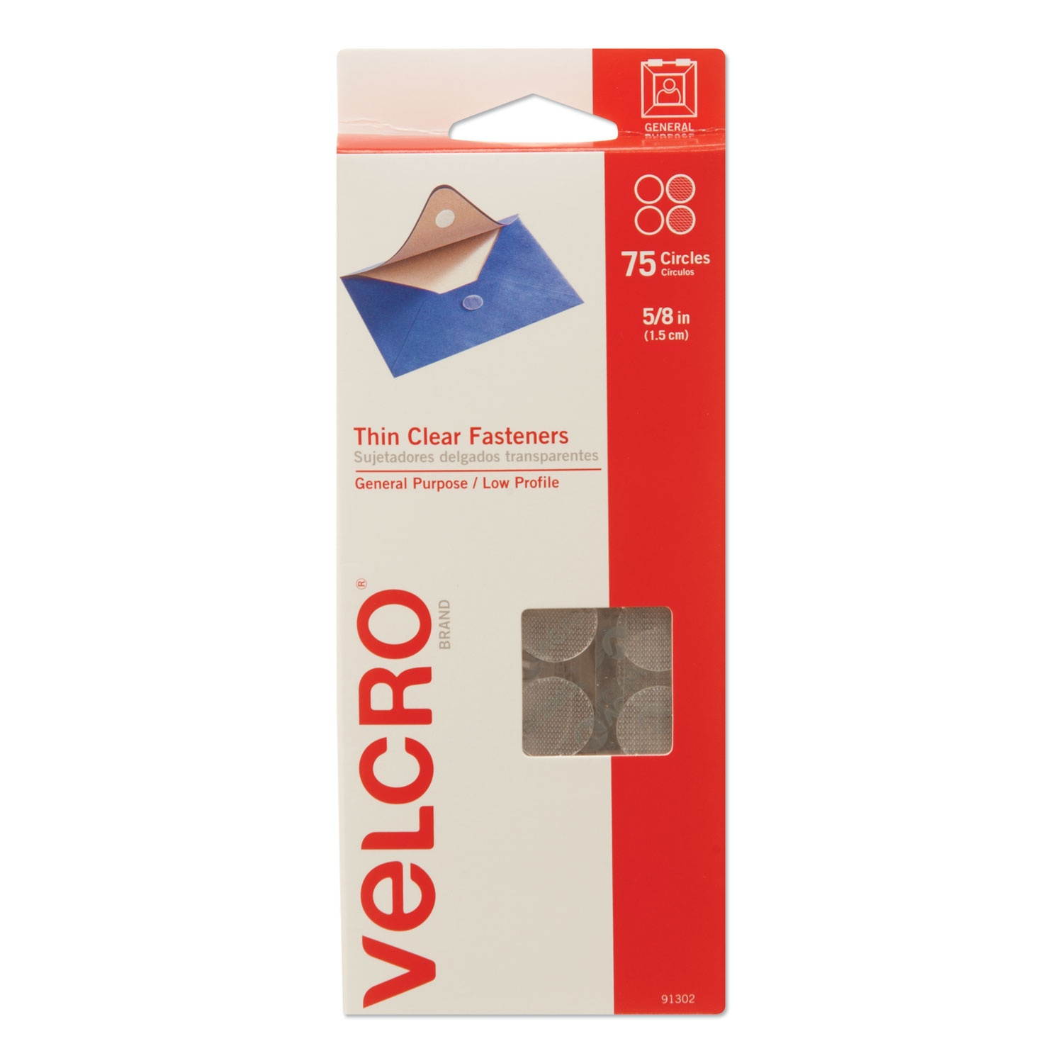 Velcro 91302 Sticky-Back Hook & Loop Fasteners  5/8   Diameter Coins  Clear  75 per Pack