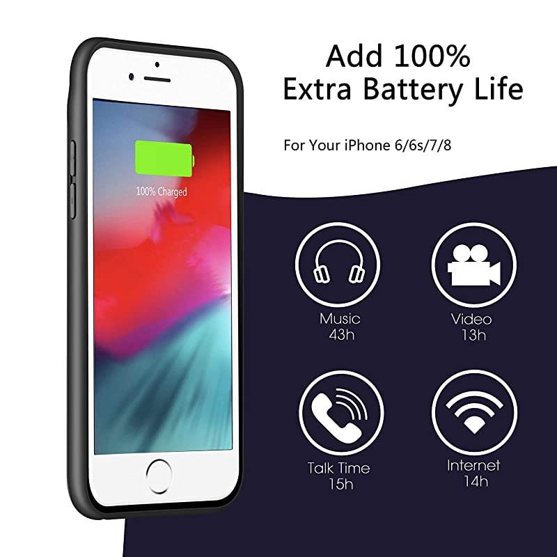 Battery case for iPhone 8/7/6/6s/SE 2020, 3000mAh Slim Portable Charger Case Protective Rechargeable Battery Pack Charging Case for iPhone 8/7/6/6s