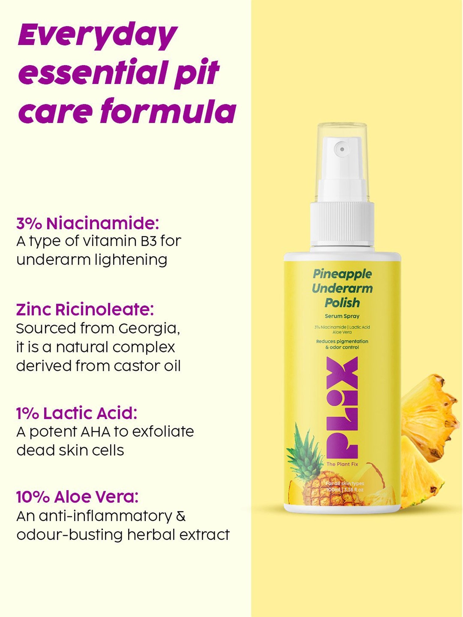 PLIX THE PLANT FIX Pineapple Underarm Polish Serum Spray & De-Pigmentation Dewy Serum Combo