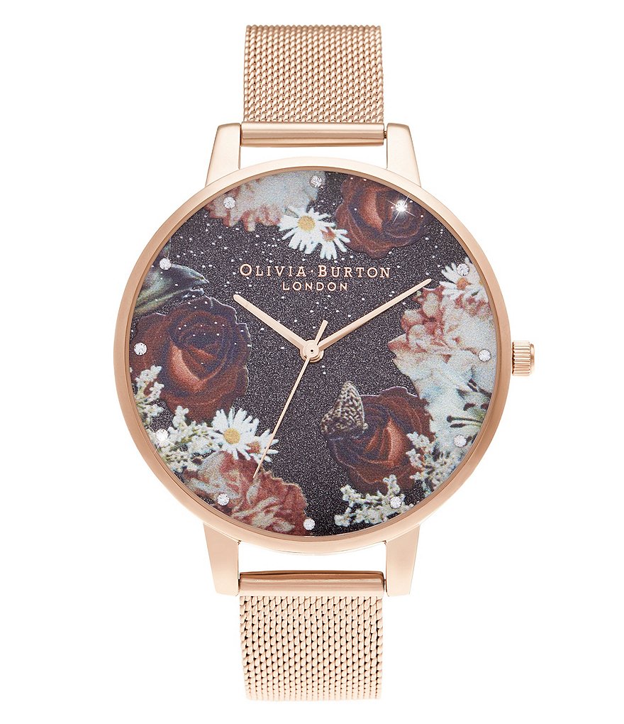 Olivia Burton Winter Blooms Big Dial Rose Gold Mesh Watch