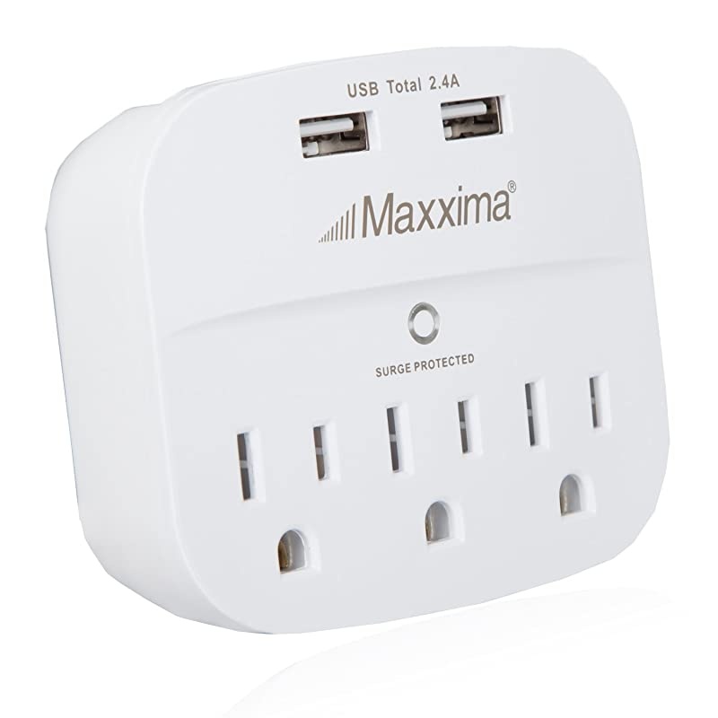 3 Outlet Dual USB Grounded Adaptor Plug 24A Port 490 Joules Surge Protector