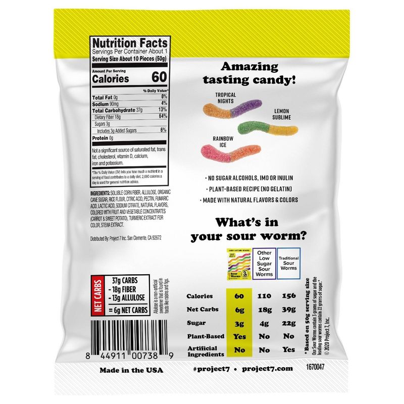 Project 7 Low Sugar Sour Gummy Worms - 1.8oz