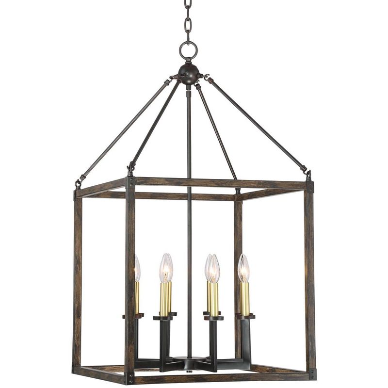 Franklin Iron Works Bronze Wood Grain Cage Foyer Chandelier 20 1/4" Wide Rustic Farmhouse 8-Light Fixture for Dining Room Entryway