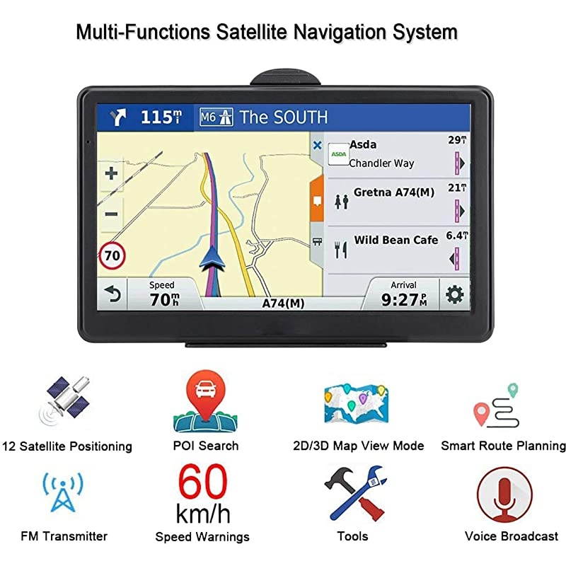 Navigation for Car Latest 2021 Map 7 inch Touch Screen Car 2568GB Voice Turn Direction Guidance Support Speed and Red Light Warning PreInstalled North America Lifetime map Free Update
