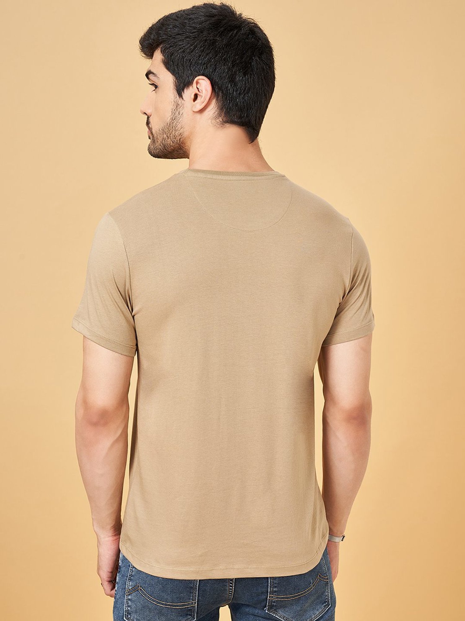 Sf Jeans By Pantaloons Ecru Cotton Slim Fit Printed T-Shirt