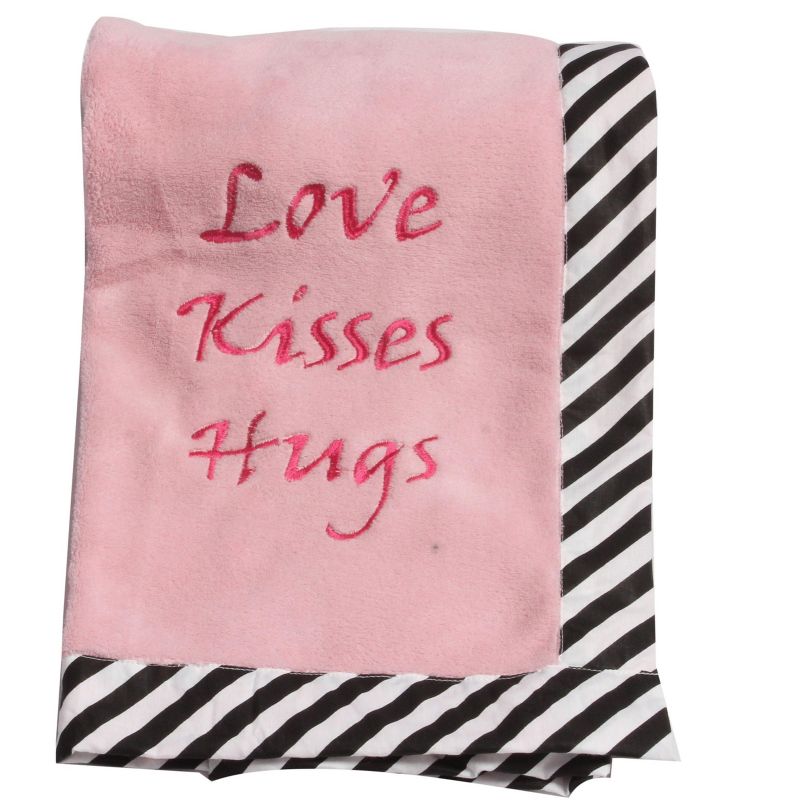 Bacati - Love Aztec Black/Fuchsia Pink Love Kisses Hugs Embroidered Blanket