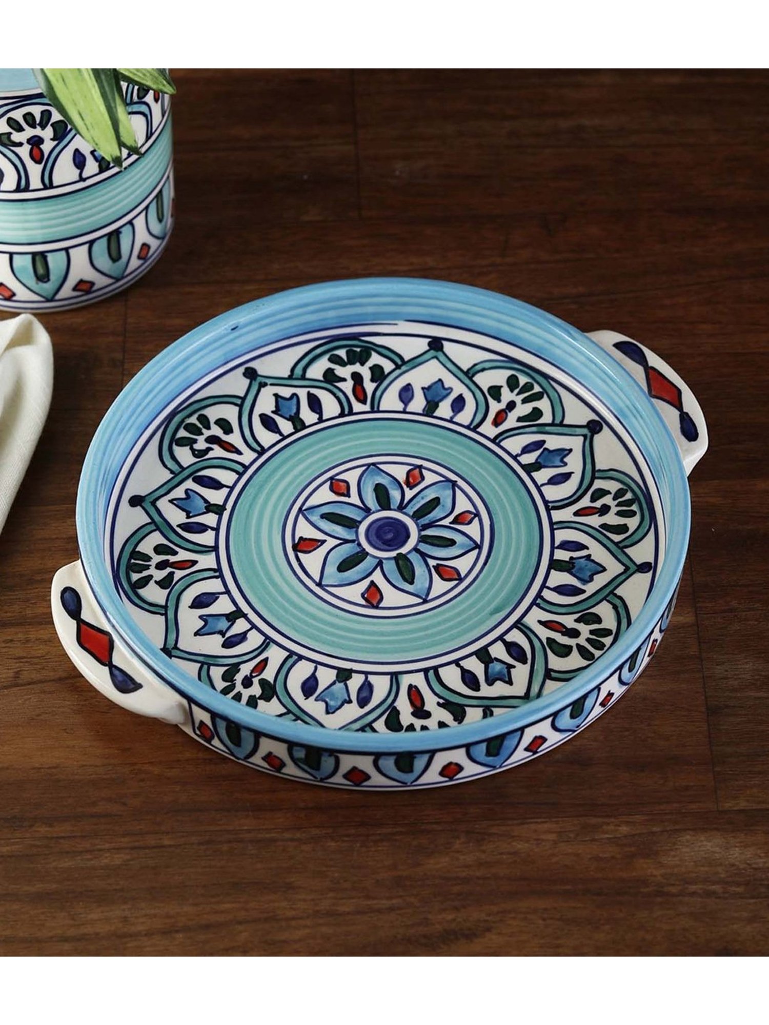 VarEesha The Royal Crown Blue Ceramic Pizza Platter - Set of 1