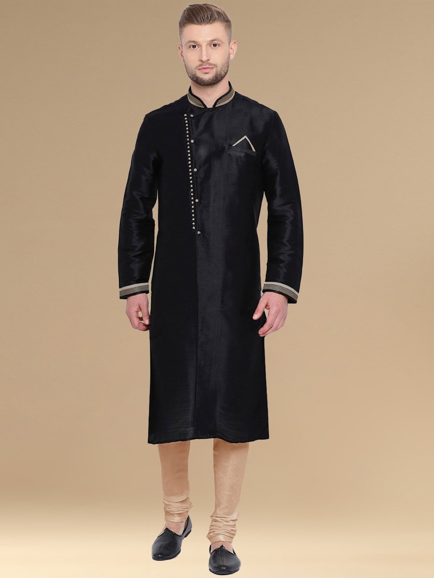 Sanwara Black & Begie Cotton Regular Fit Kurta Bottom Set