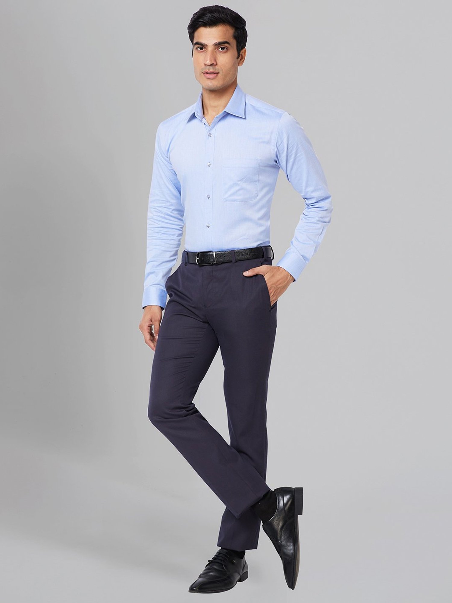 Raymond Blue Slim Fit Flat Front Trousers