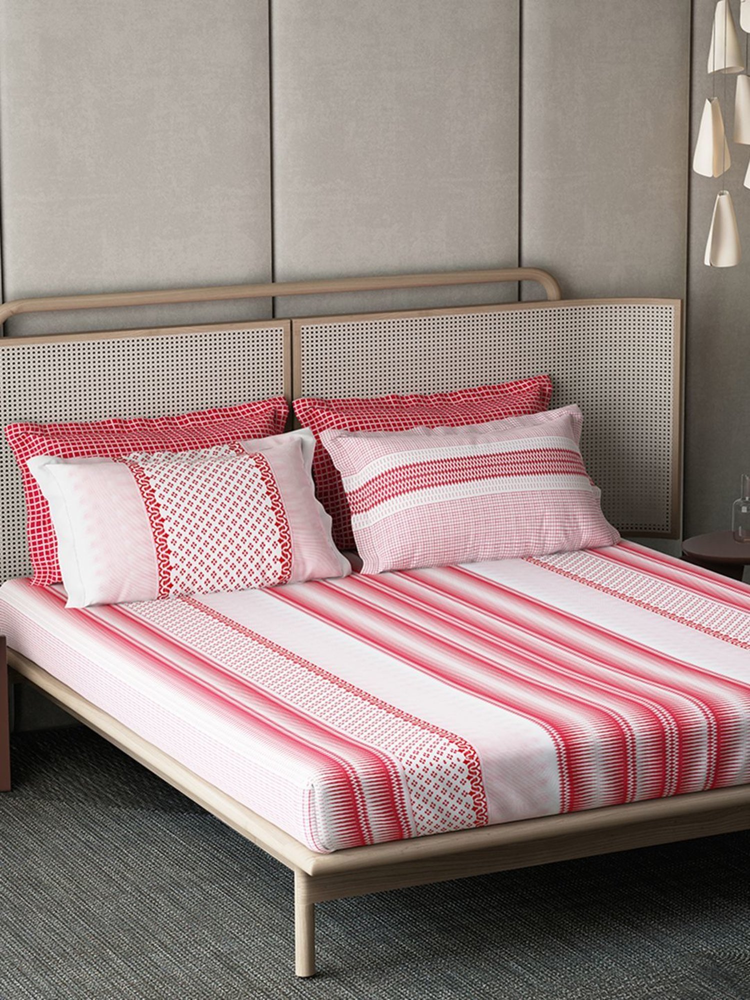 DDecor Ethnic Red 180 TC Cotton King Bed Sheet With 1 Pillow Cover