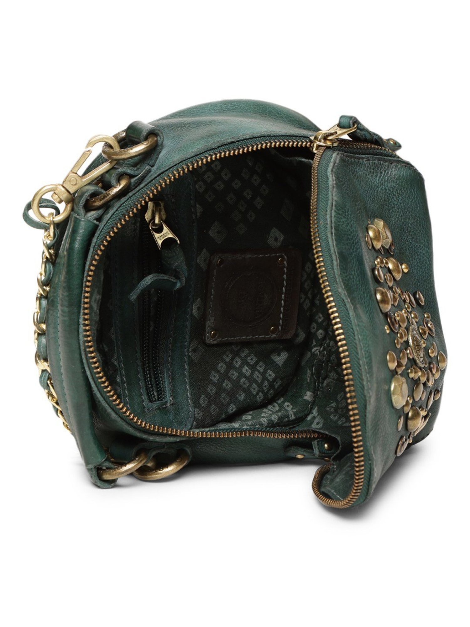 Art N Vintage Rivet & Concho Olive Leather Embellished Small Handbag