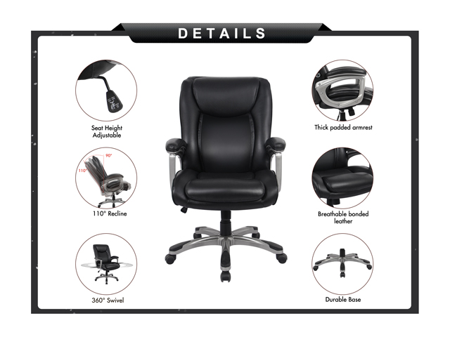 Ergonomic Memory Foam Swivel Thick Padded Executive Office Chair - Adjustable Height Built-in Lumbar Support Tilt Angle Computer Desk Chair