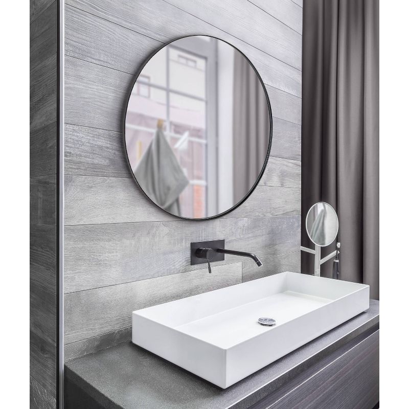 28" Rollo Round Wall Mirror Black - Kate & Laurel All Things Decor