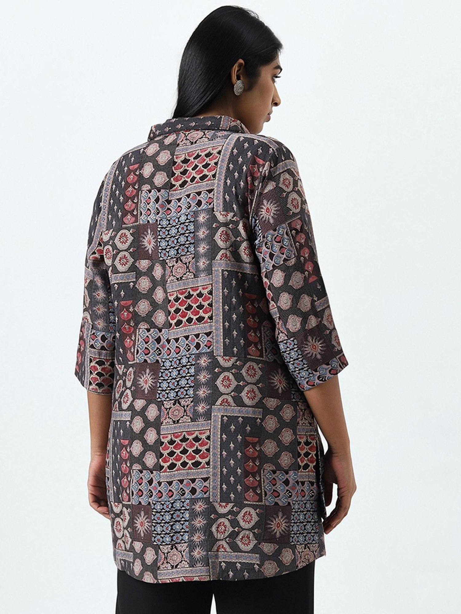 Diza by Westside Brown Abstract Printed High-Low Tunic