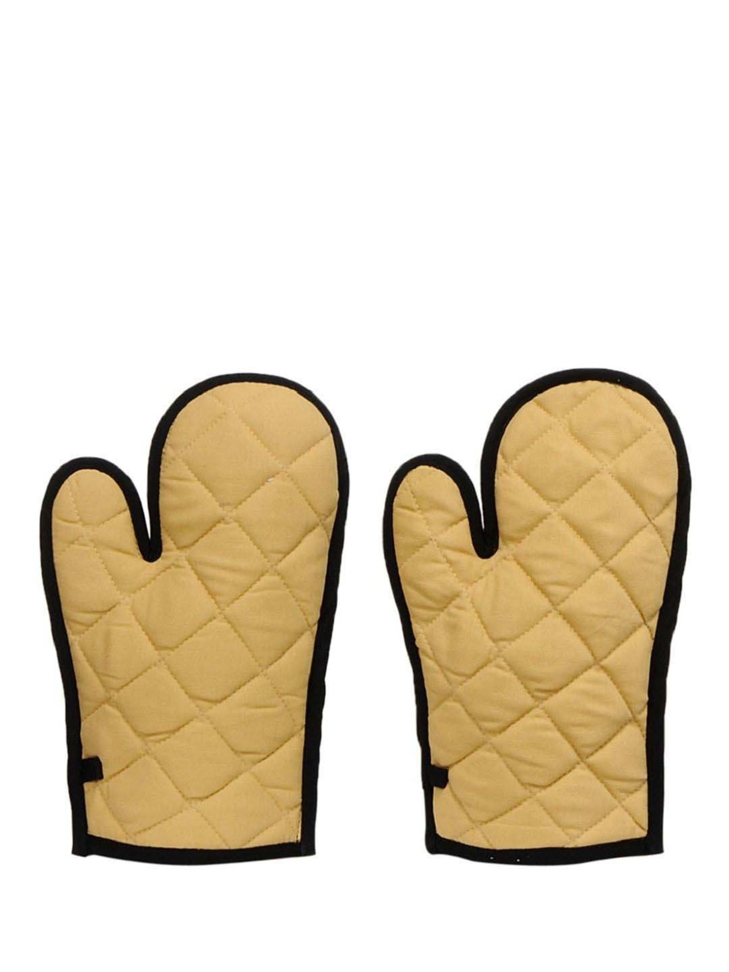 Swayam Beige & Black Kitchen Apron with Oven Gloves - Set of 1