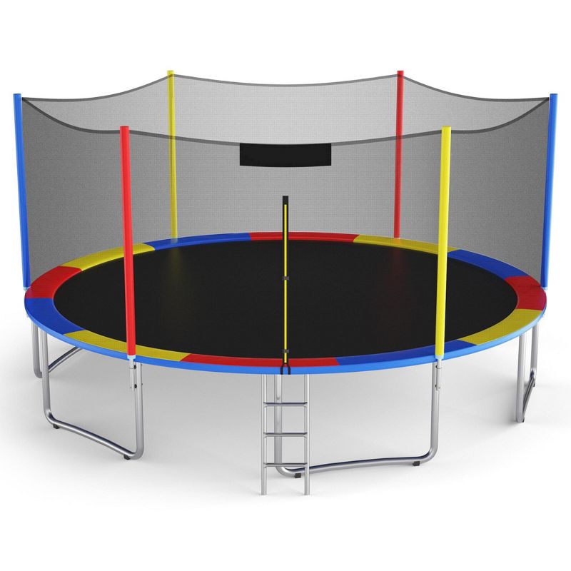 Costway 14 Ft Multicolored Trampoline Recreational Exercise w/ Safety Net Ladder