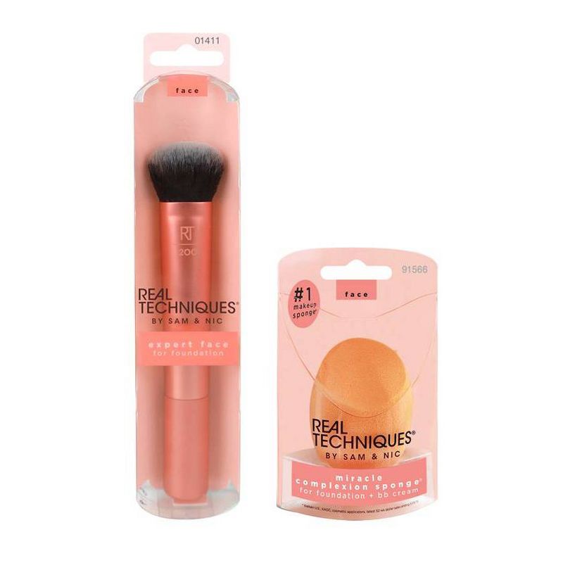 Real Techniques Foundation Best Sellers - Miracle Complexion Sponge & Expert Face Brush - 2pc