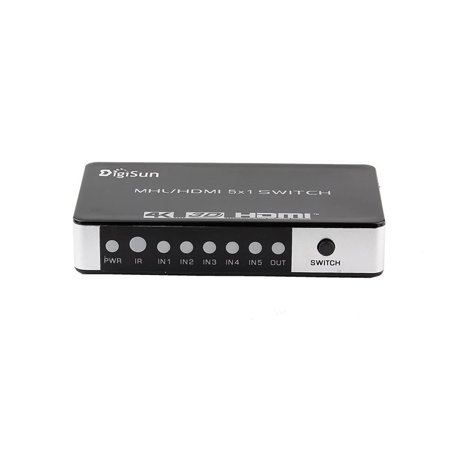 DigiSun VH751Z HDMI 5x1 Switch, HDMI 5 in 1 out ,Support up to 4K2K/Full HD/3D/1080p signal with IR remote controller