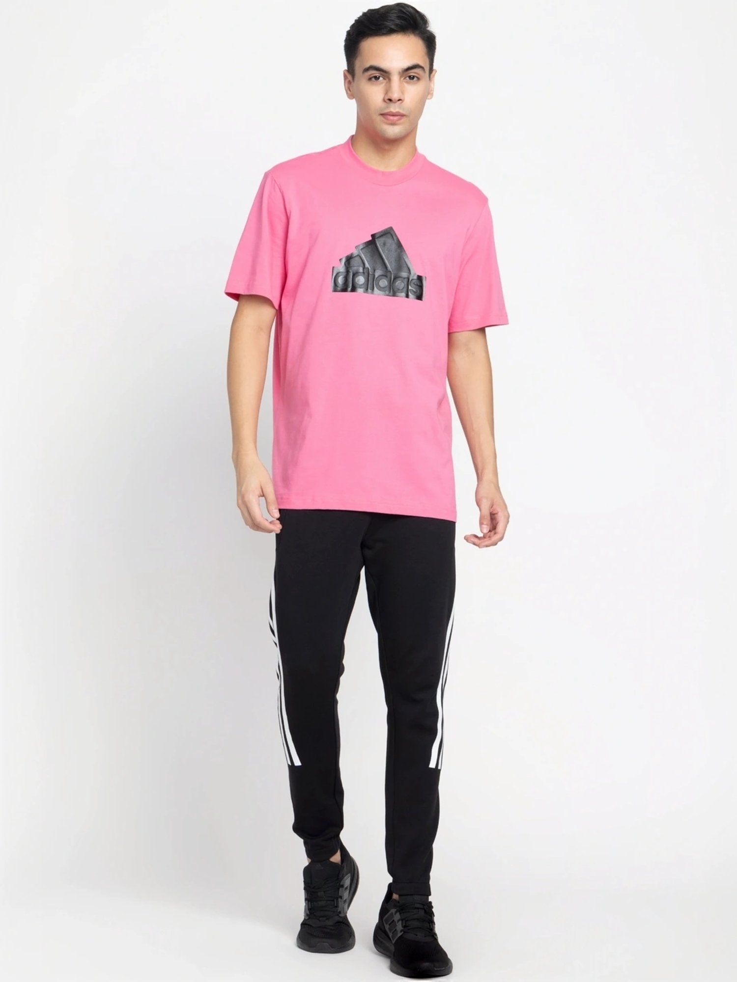 Adidas Pink Cotton Regular Fit Logo Printed T-Shirt