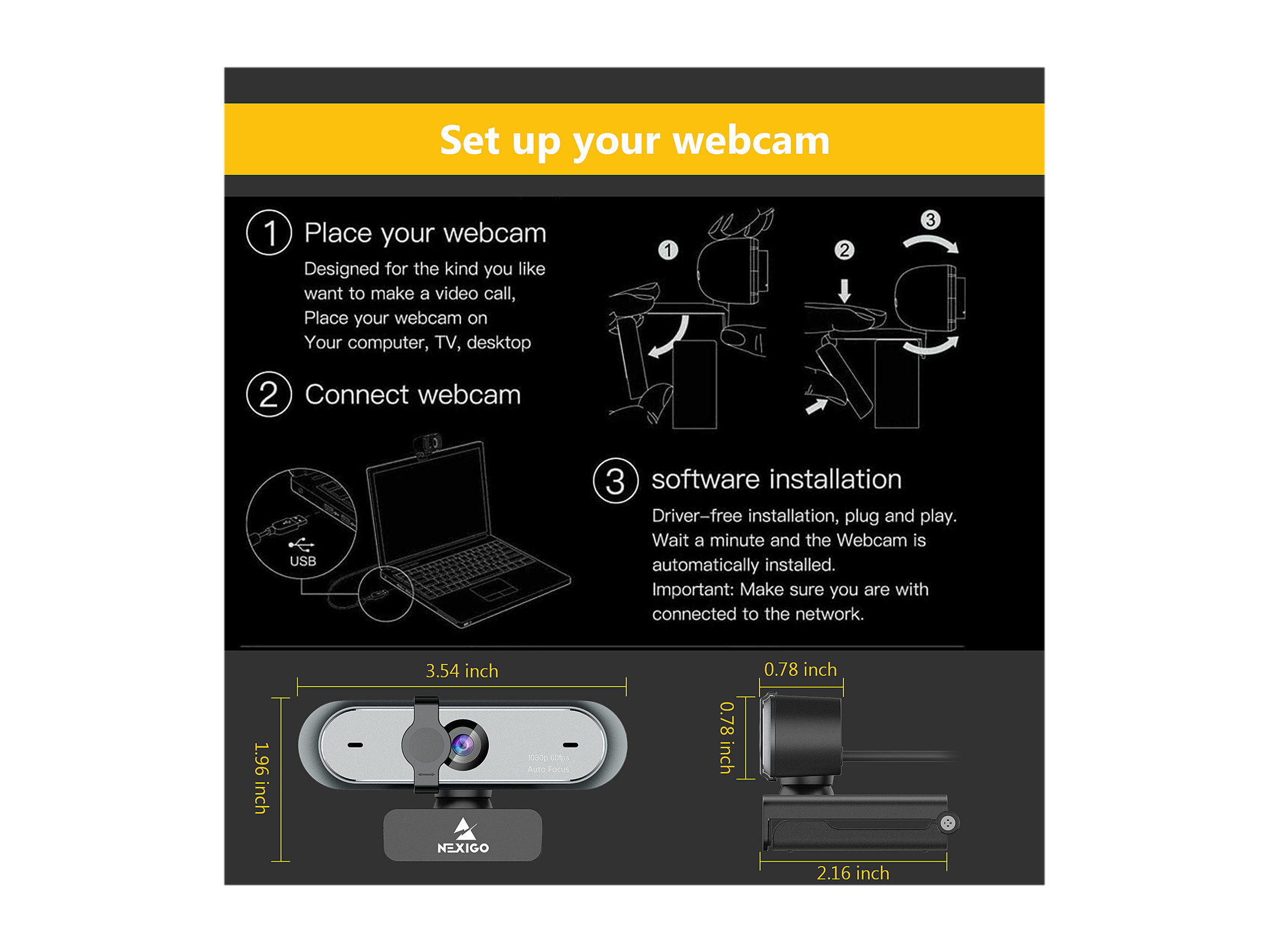 NexiGo N660P Pro FHD USB Computer Web Camera, for OBS Gaming Zoom Meeting Skype FaceTime Teams