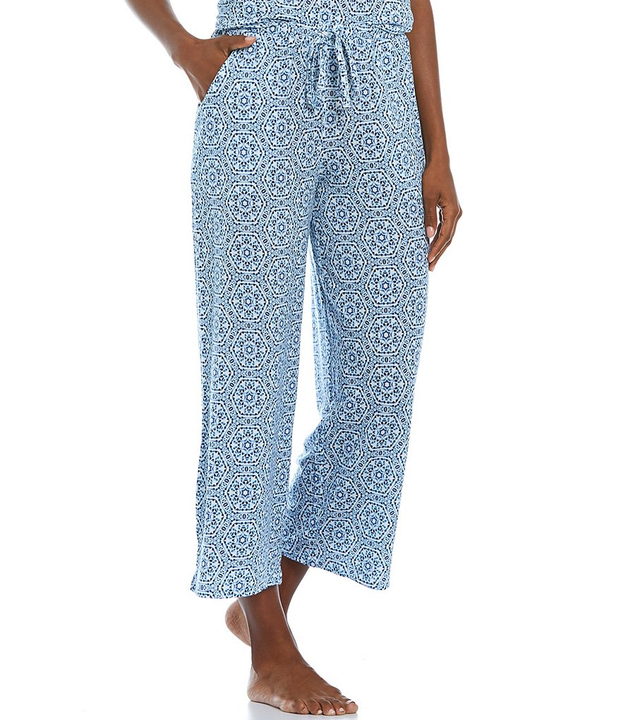 Nottibianche Mosaic Medallion Printed Jersey Knit Cropped Coordinating Sleep Pants