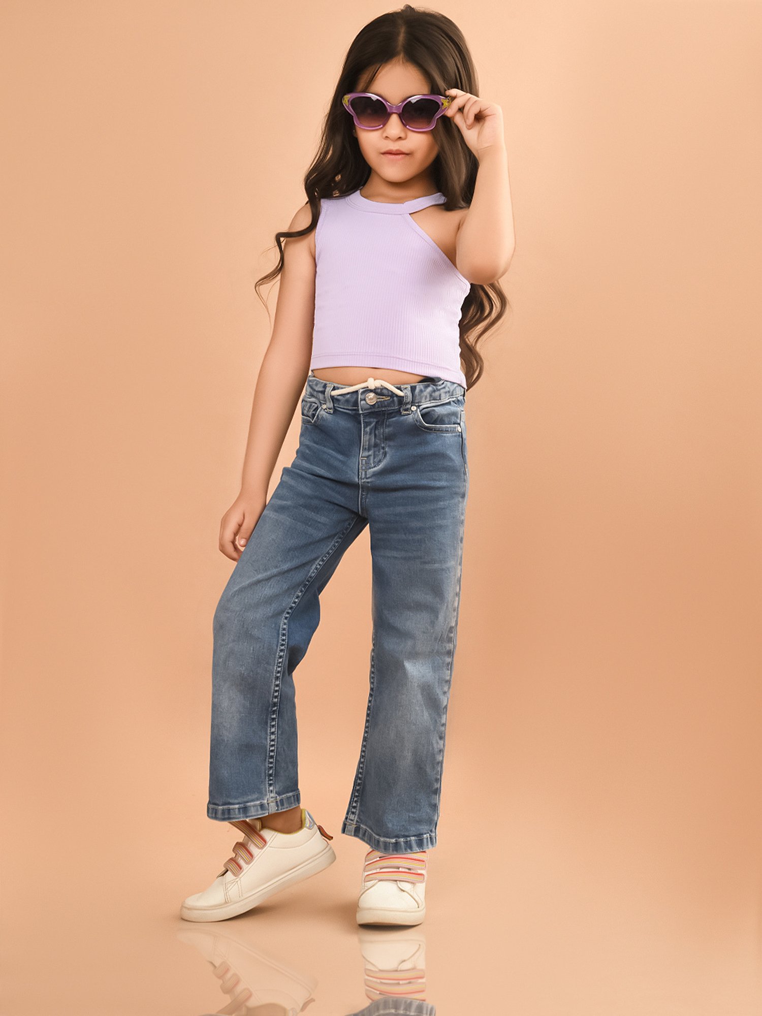LilPicks Kids Lavender Solid Crop Top